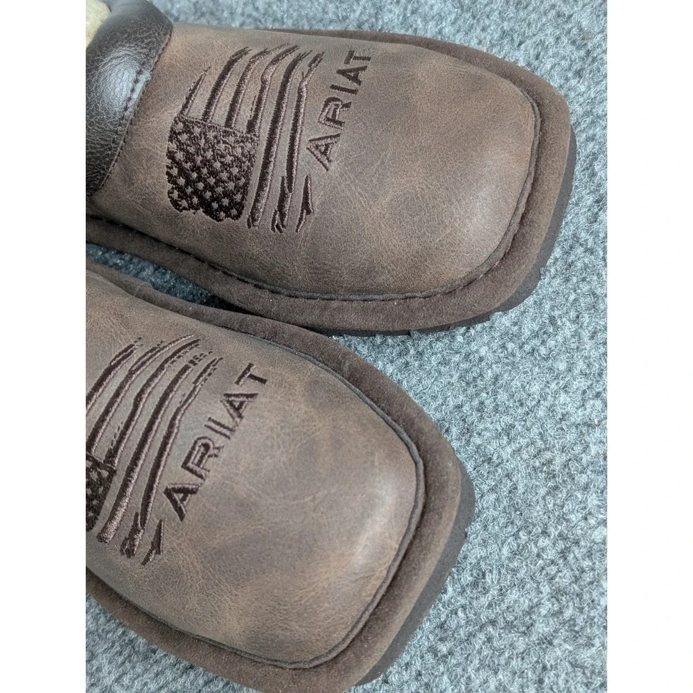 Ariat Patriot Square Toe House Slippers Boys Size Small (12-13)‎ Brown Leather